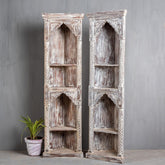 Rajasthan Handmade Indian Furniture Wooden Carved Corner Bookshelf